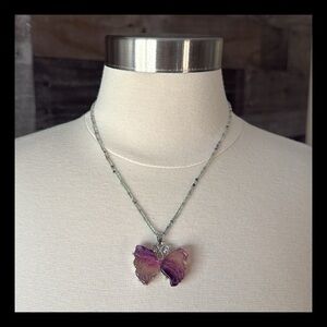 Handmade fluorite gemstone beaded necklace butterfly 18 inch elegant feminine